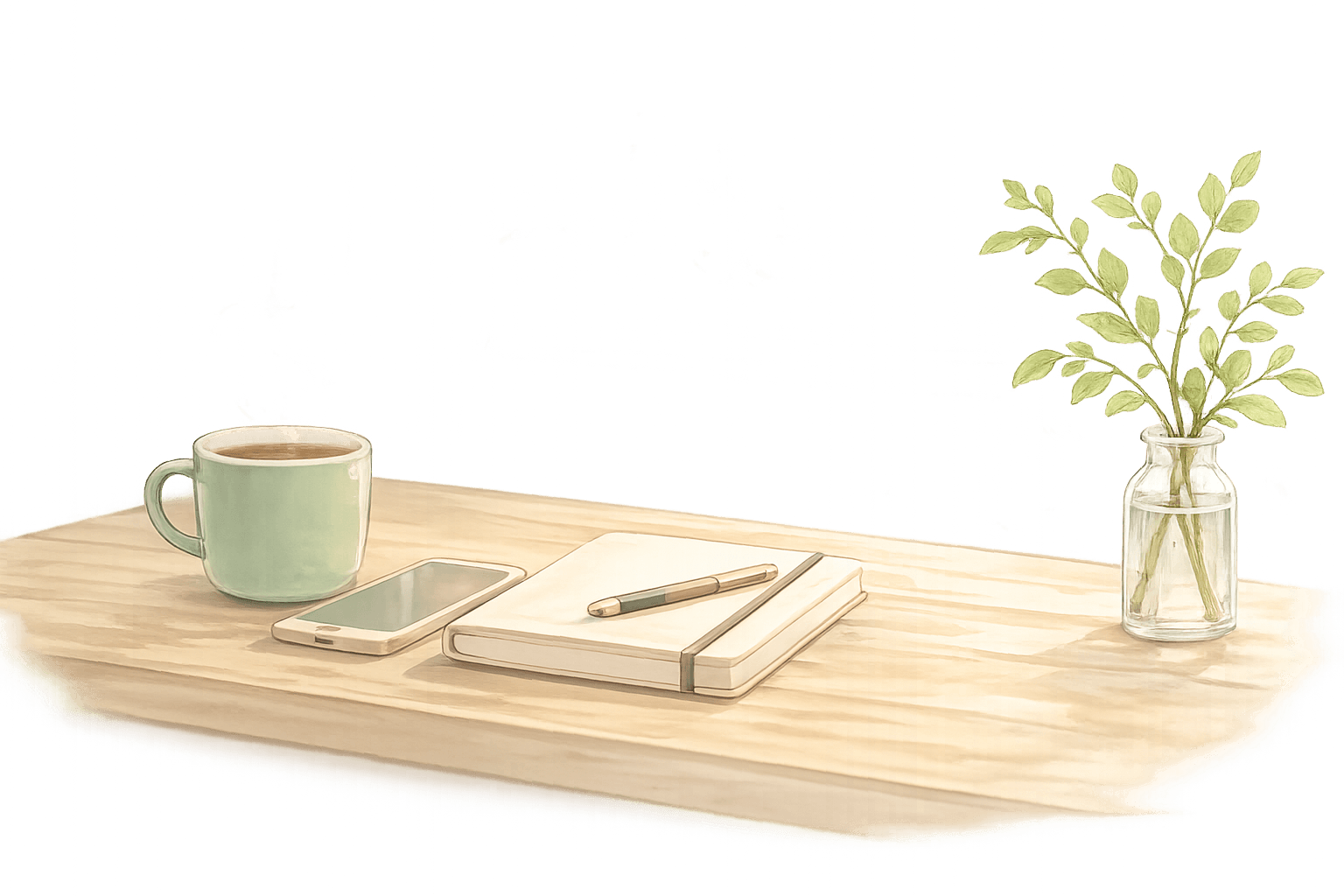 机とノートのイラスト